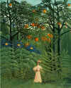 donna a passeggio in una foresta esotica
